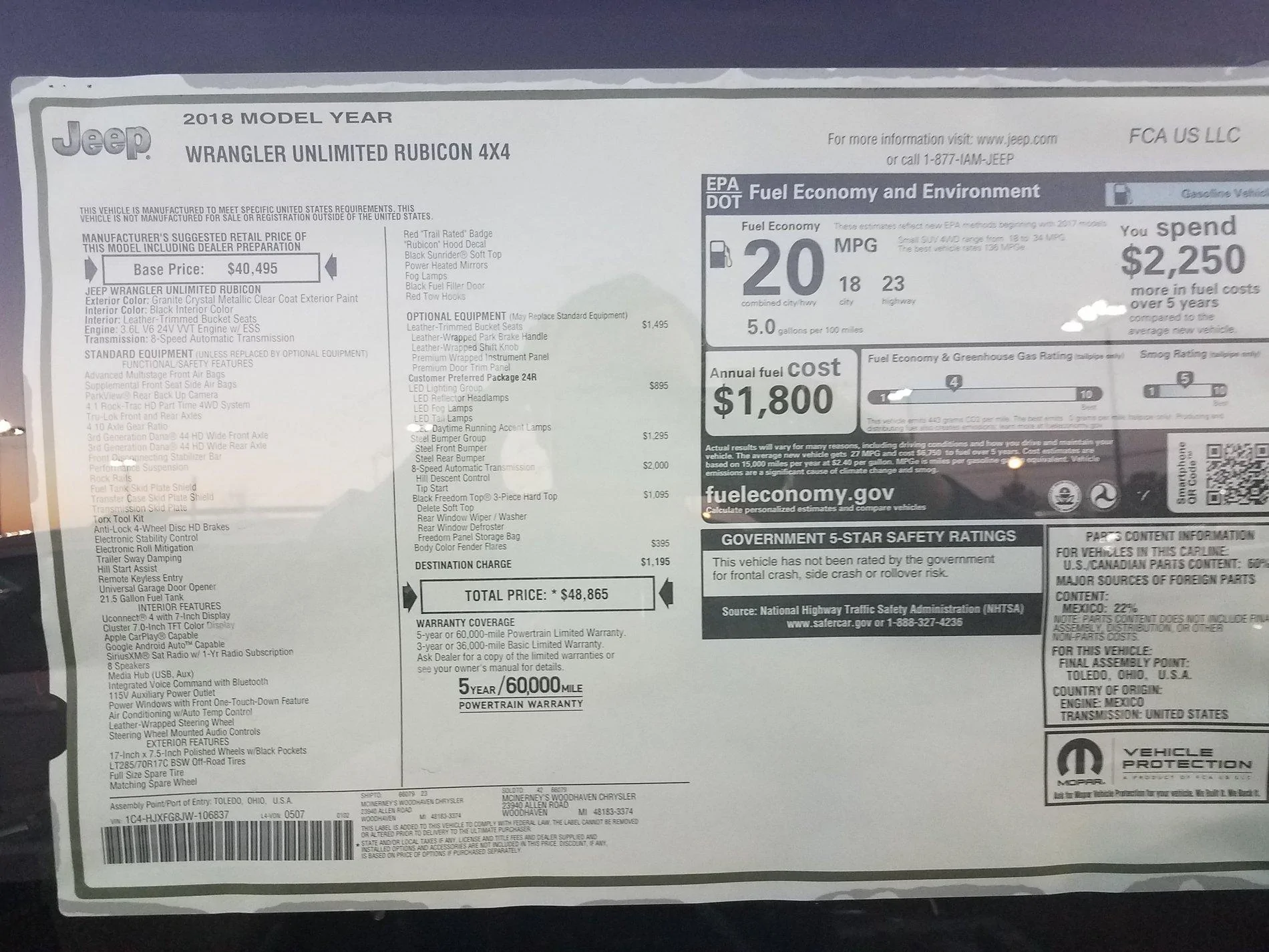 Jeep Wrangler JL ORDER TRACKING for your Jeep Wrangler 20180126_174914