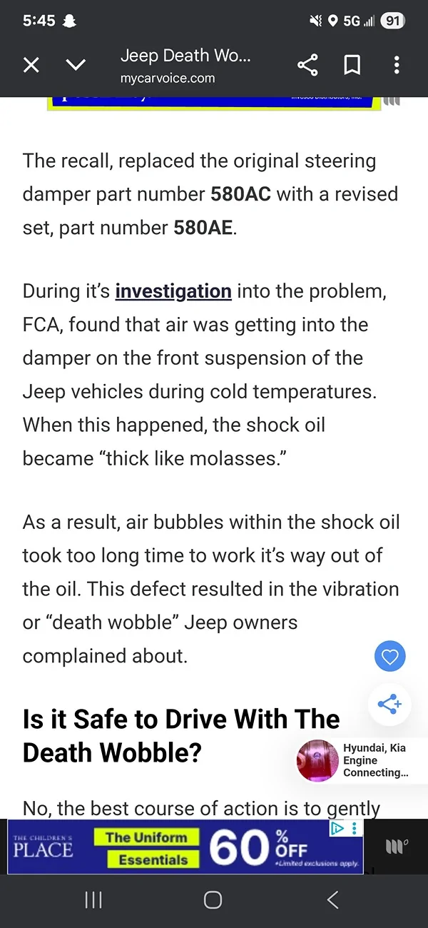 Jeep Wrangler JL Steering Wobble/Shimmy/Vibration Jeep Lawsuit snipit