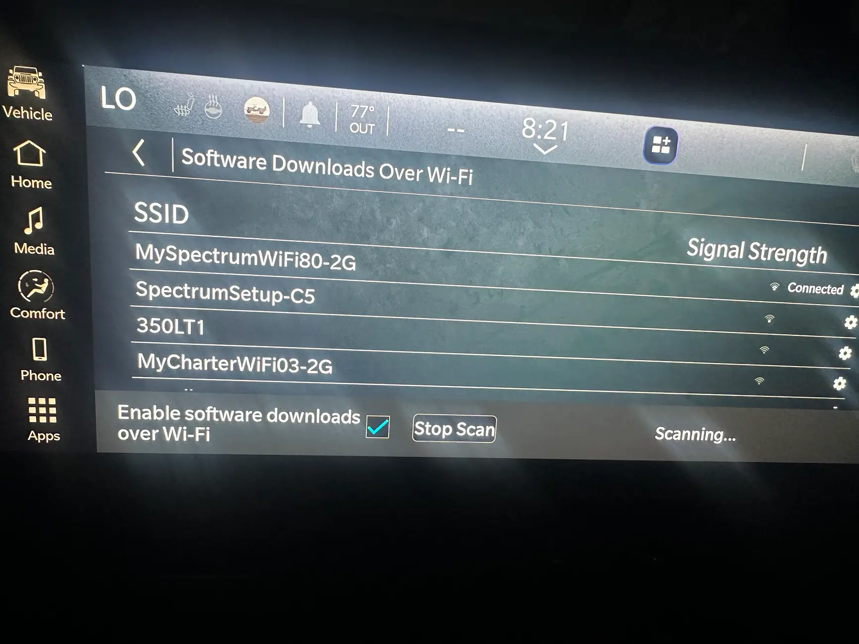 Jeep Wrangler JL Uconnect 5 12.3in display software update list on 8/26/25 tempImageQgorOB