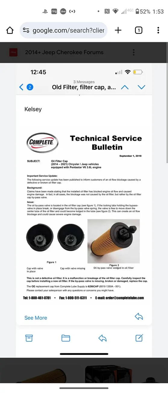 Jeep Wrangler JL Oil filter cage broke Screenshot_20250907-135308