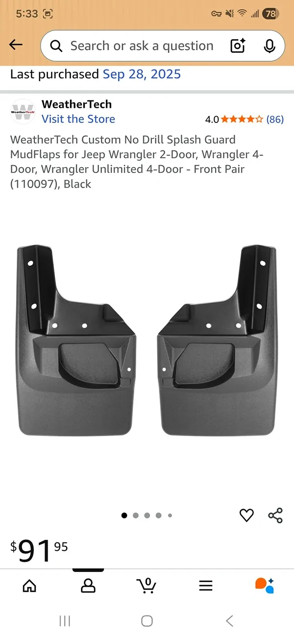 Jeep Wrangler JL Weathertech mud flaps massive price increase 7843