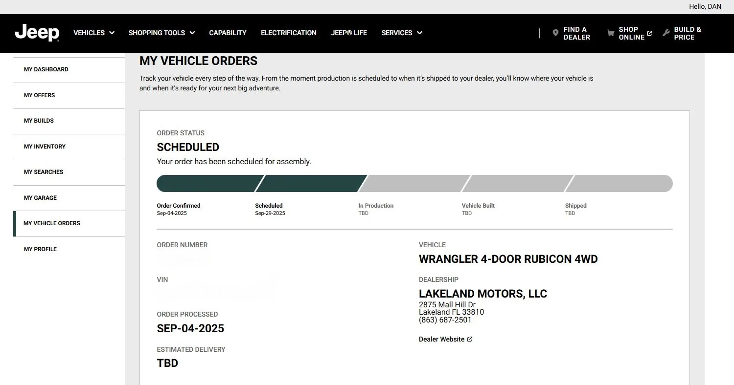 Jeep Wrangler JL 2026 Order Waiting Room scheduled