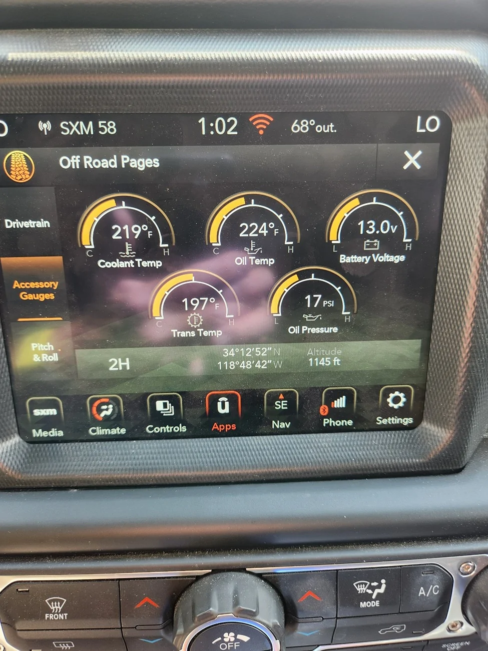 Jeep Wrangler JL "Off Road Page" Gauges vs OBDII Data OFF Road Pages Oil Temp_1