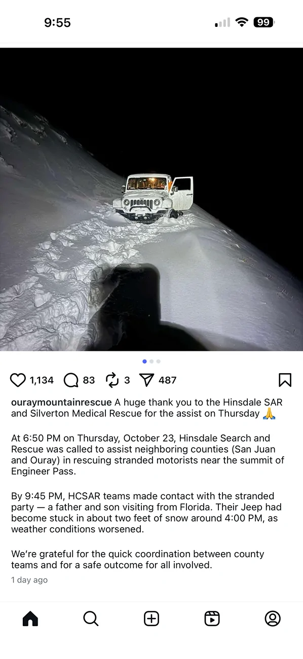Jeep Wrangler JL Florida father/son had to be rescued at Engineer Pass Screenshot 2025-10-26 at 9.55.58 AM