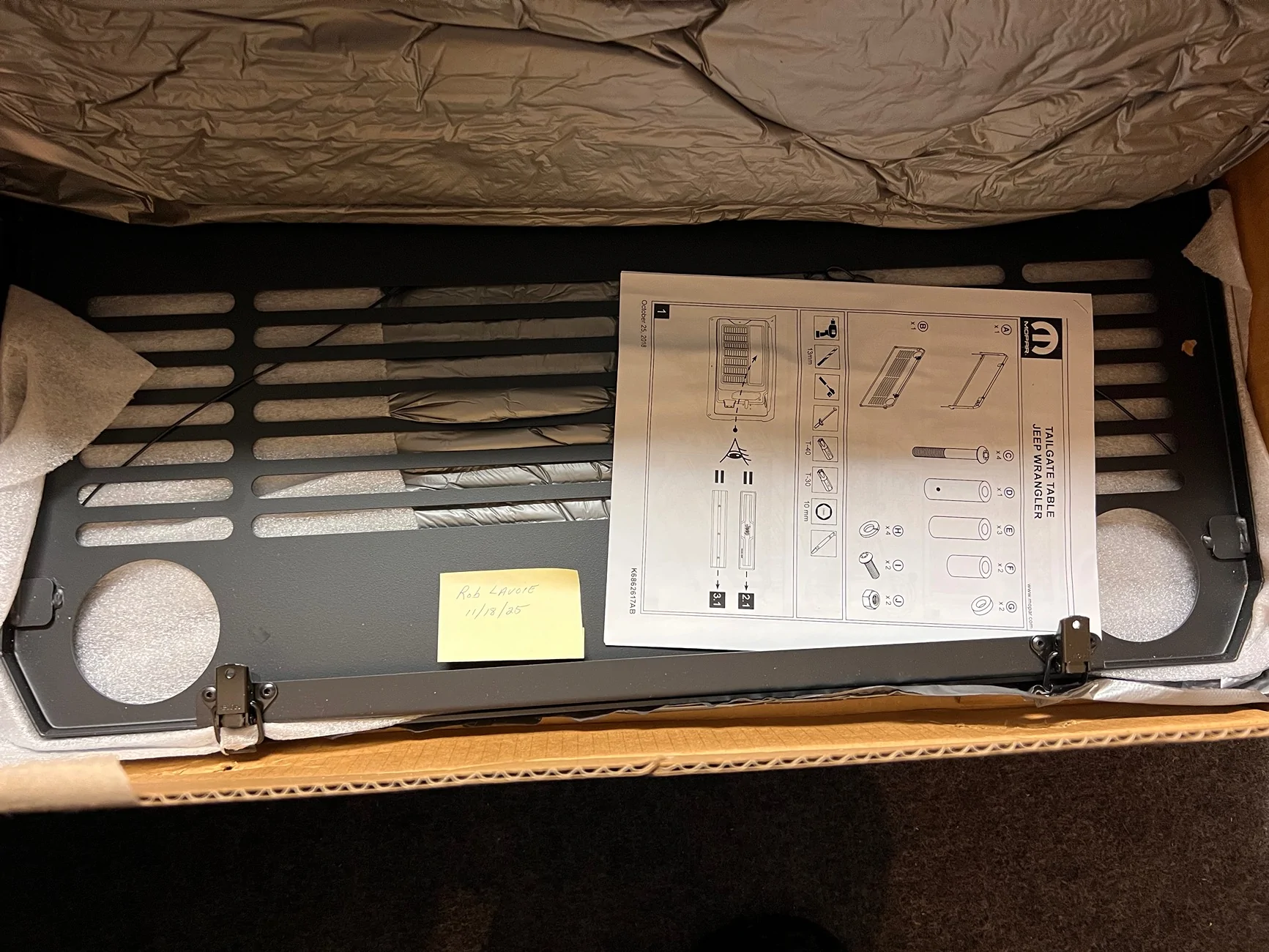 Jeep Wrangler JL Reduced OEM tailgate table, new in box $95 IMG_4810