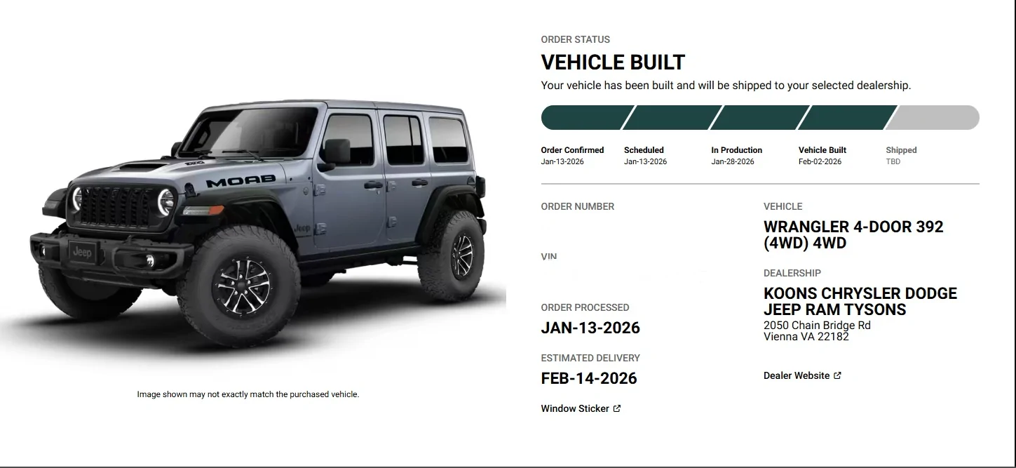 Jeep Wrangler JL 2026 Order Waiting Room Moab Order 02-13-26