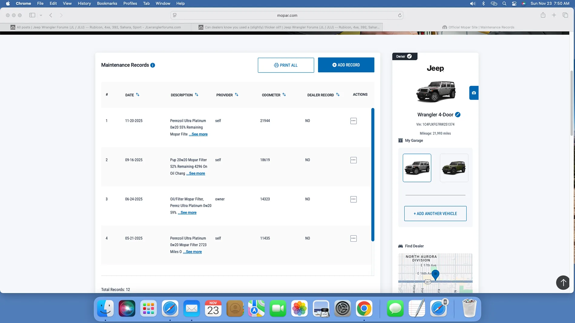 Jeep Wrangler JL Mopar Service Records Disappeared Screenshot 2025-11-23 at 7.50.52 AM