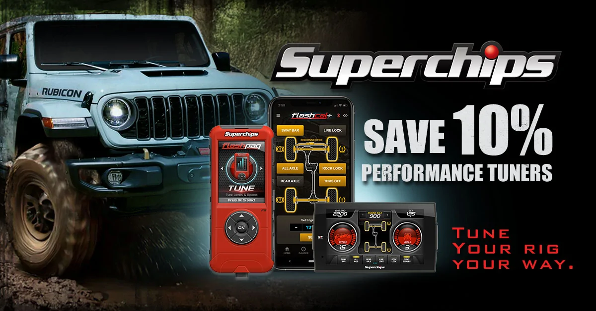 Jeep Wrangler JL Superchips 10% Off Tuning Sale is Live! SALE2614_Superchips_Trail Ready Sale_B2B__1200x628