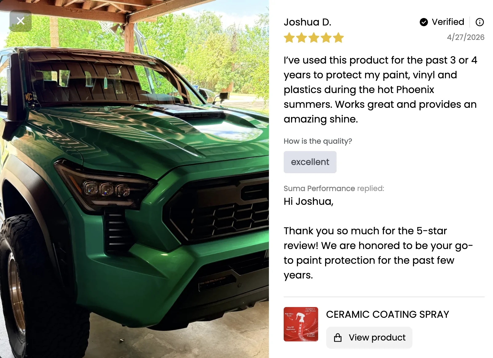 Jeep Wrangler JL Customer Spotlight: 3 to 4 Years Using Our Ceramic Spray in Phoenix Heat Screenshot 2026-04-28 at 2.03.30 PM