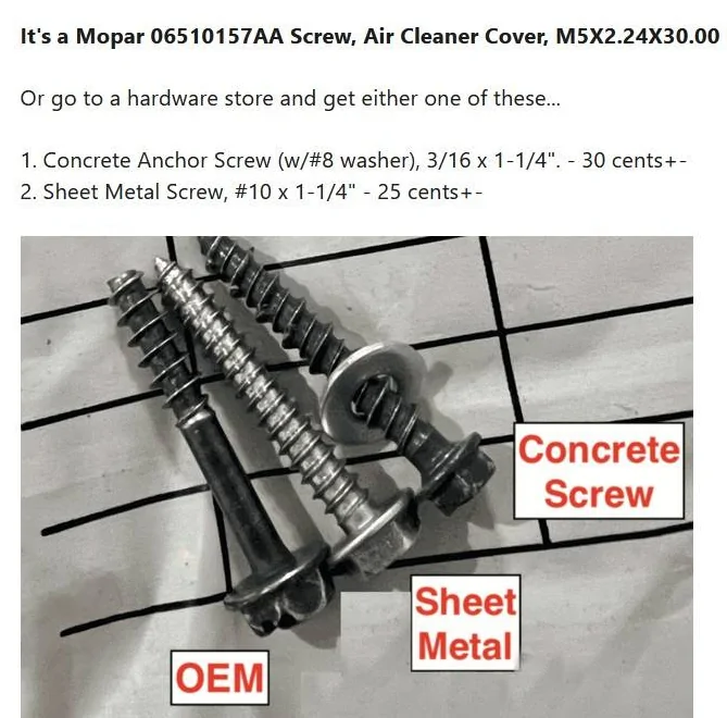 Jeep Wrangler JL Source for air filter housing screw? airbox scr