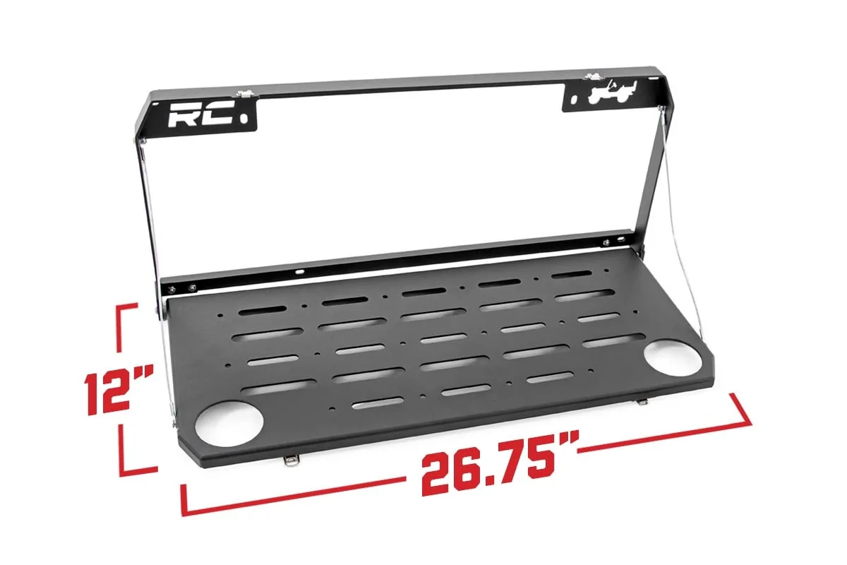Jeep Wrangler JL Rough Country Tailgate Table - Cup Holder Measurement Needed dimensions