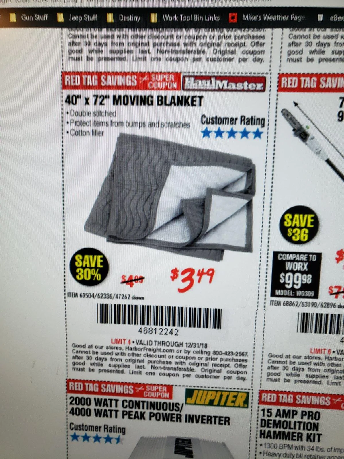 Jeep Wrangler JL Harbor Freight Moving Blankets: Why You Need Them 20181203_092334[1]