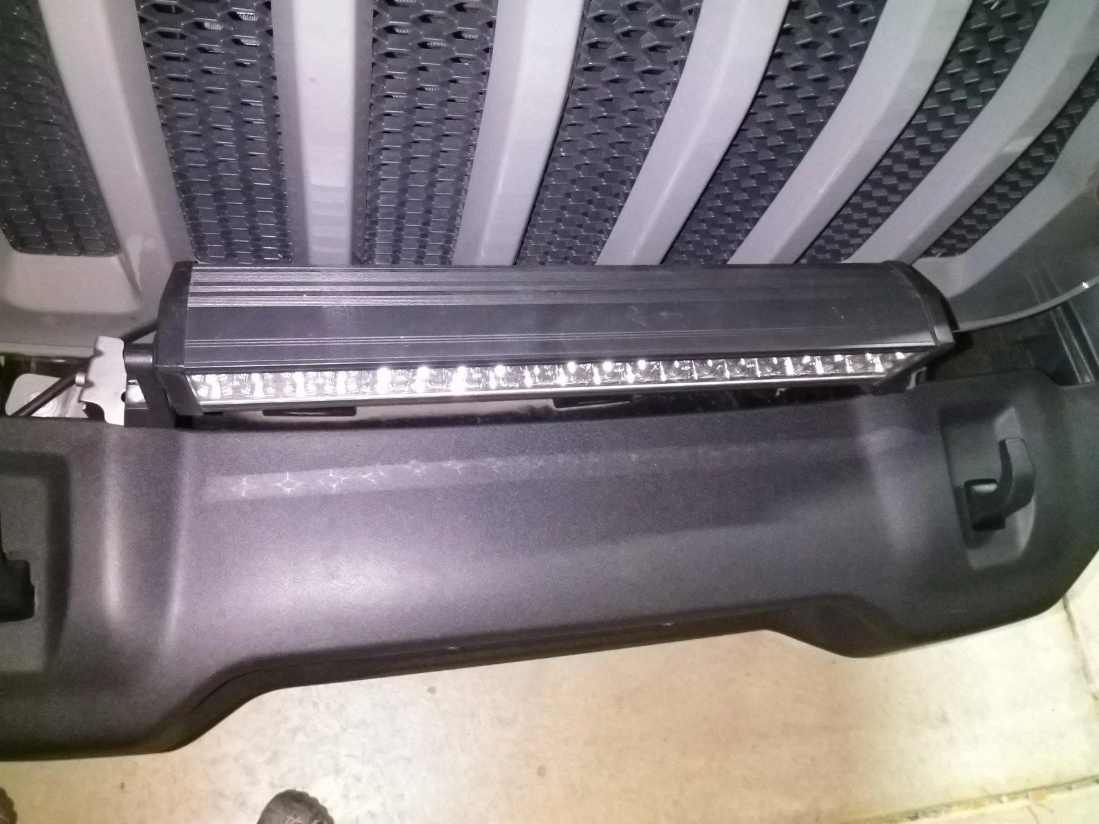 Jeep Wrangler JL Lights mounted to standard bumper IMG_20181215_173051