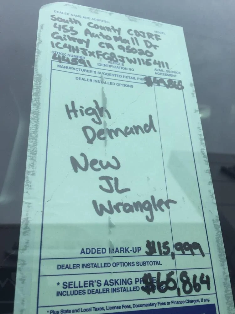 Jeep Wrangler JL Dealership in California has a Rubicon price mark-up of $16,000!!! IMG_4970