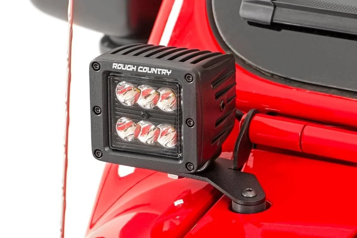 Jeep Wrangler JL Rough Country 2in LED LWR windshield kit jeep-led-hood-kit_70052-base-install