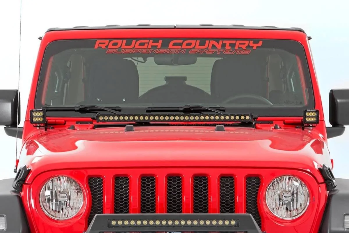 Jeep Wrangler JL Rough Country 2in LED LWR windshield kit jeep-led-hood-kit_70054-redjl_1