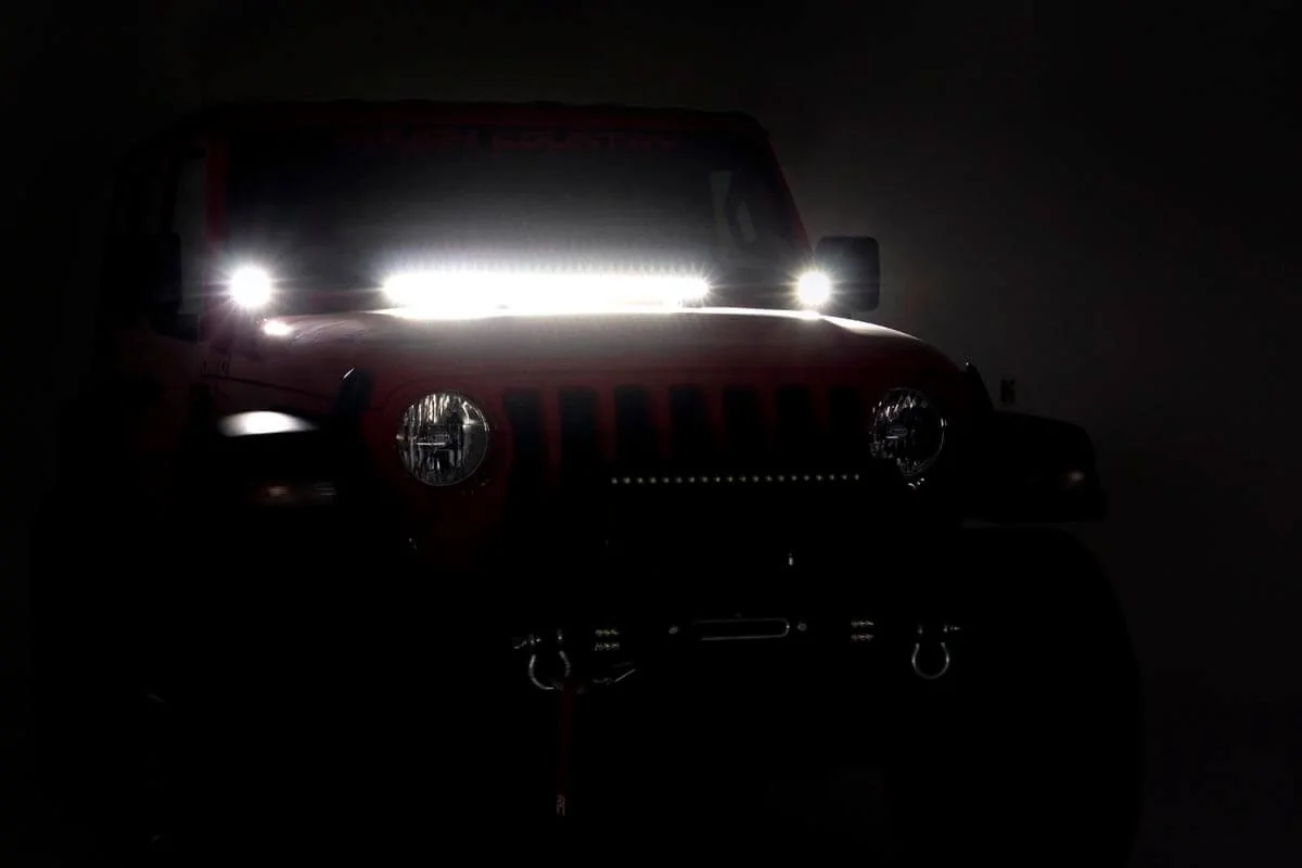 Jeep Wrangler JL Rough Country Jeep 30-inch LED Hood Kit (2018 Wrangler JL) jeep-jl-hood-leds-dark