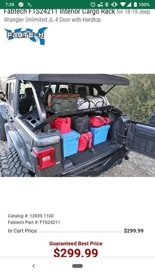 Jeep Wrangler JL Fabtech Interior Cargo Rack Jeep Wrangler JLU 57064297_10212502751278350_3322692429395525632_n