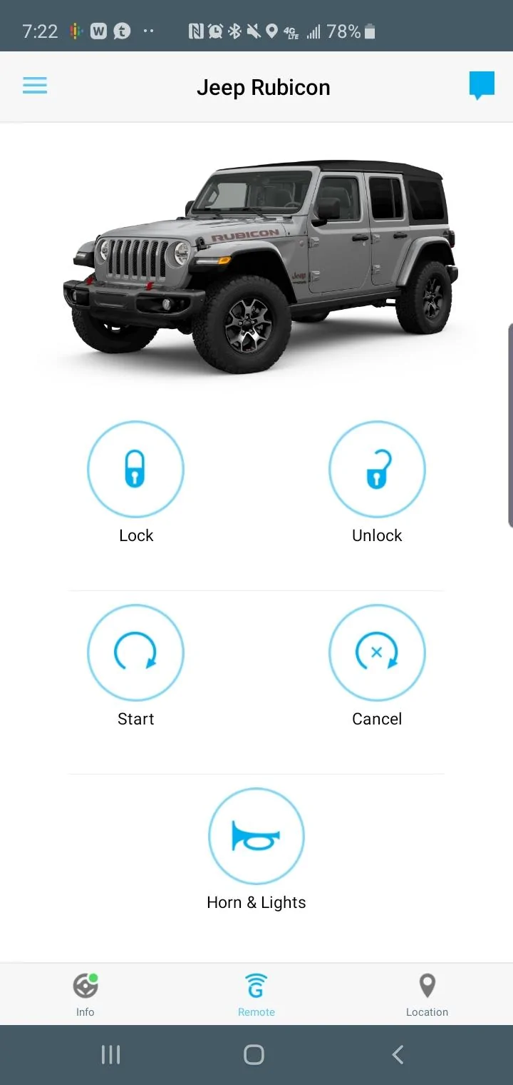 Jeep Wrangler JL Uconnect App missing Lock and Unlock Screenshot_20190730-072224_Uconnect