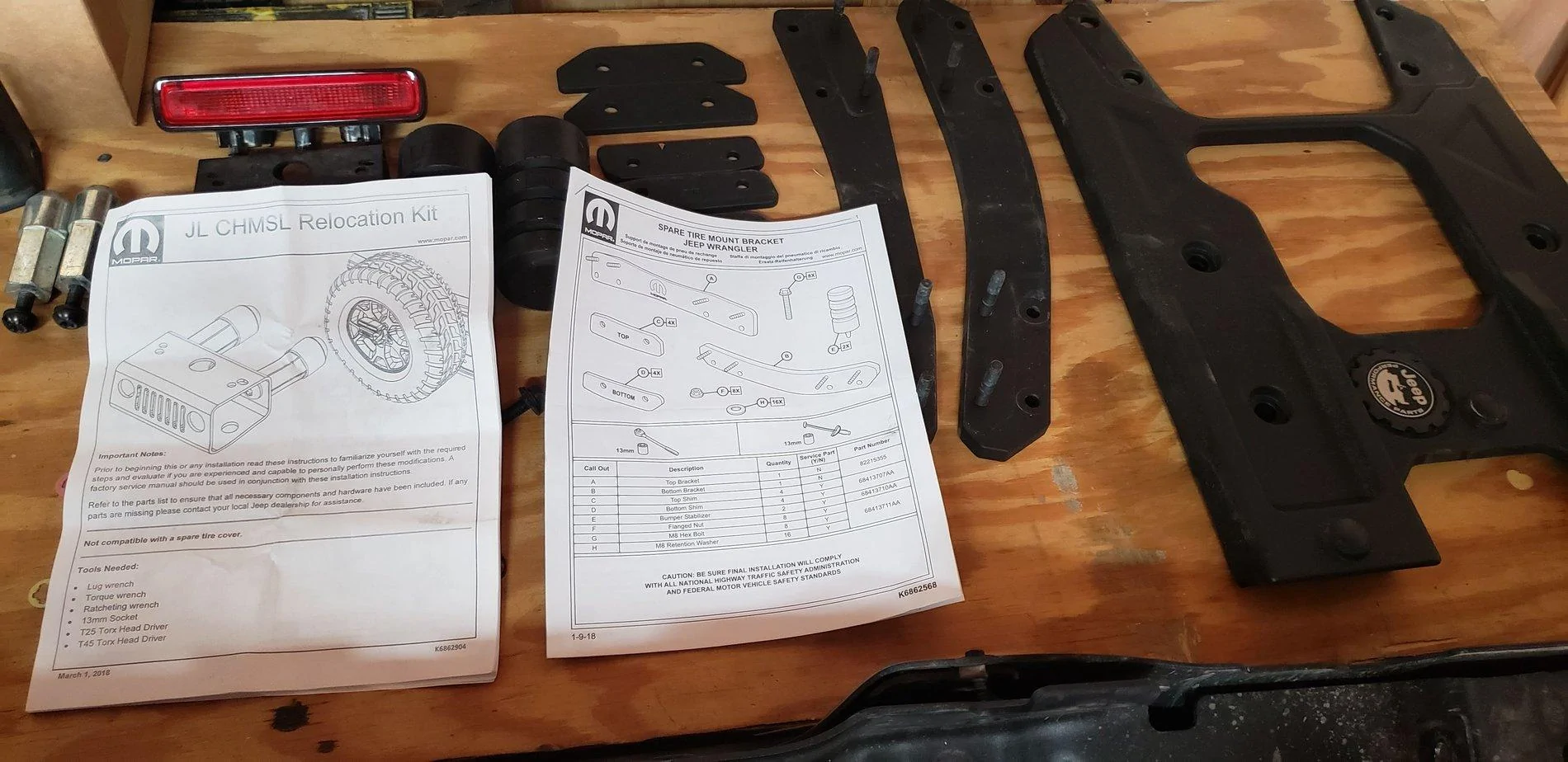 Jeep Wrangler JL SOLD Mopar Hinge Gate Reinforcement and CHMSL 20190802_090636
