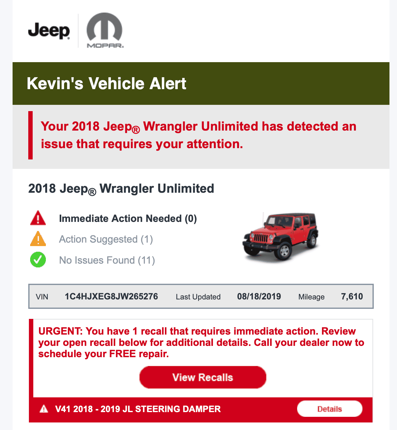Jeep Wrangler JL Jeep cares... They really do! Jeep steering dampner recall