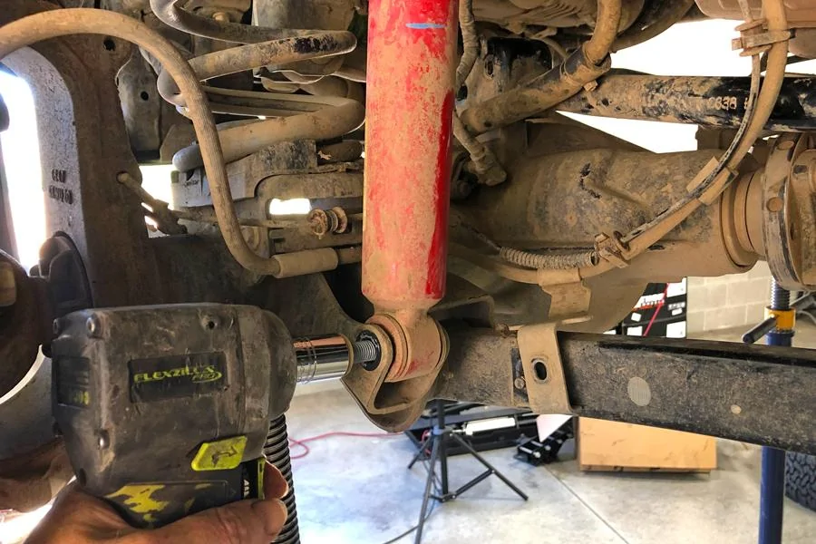 Jeep Wrangler JL 2" Rancho Lift Kit How-To remove-lower-shock-bolt-jeep-jl