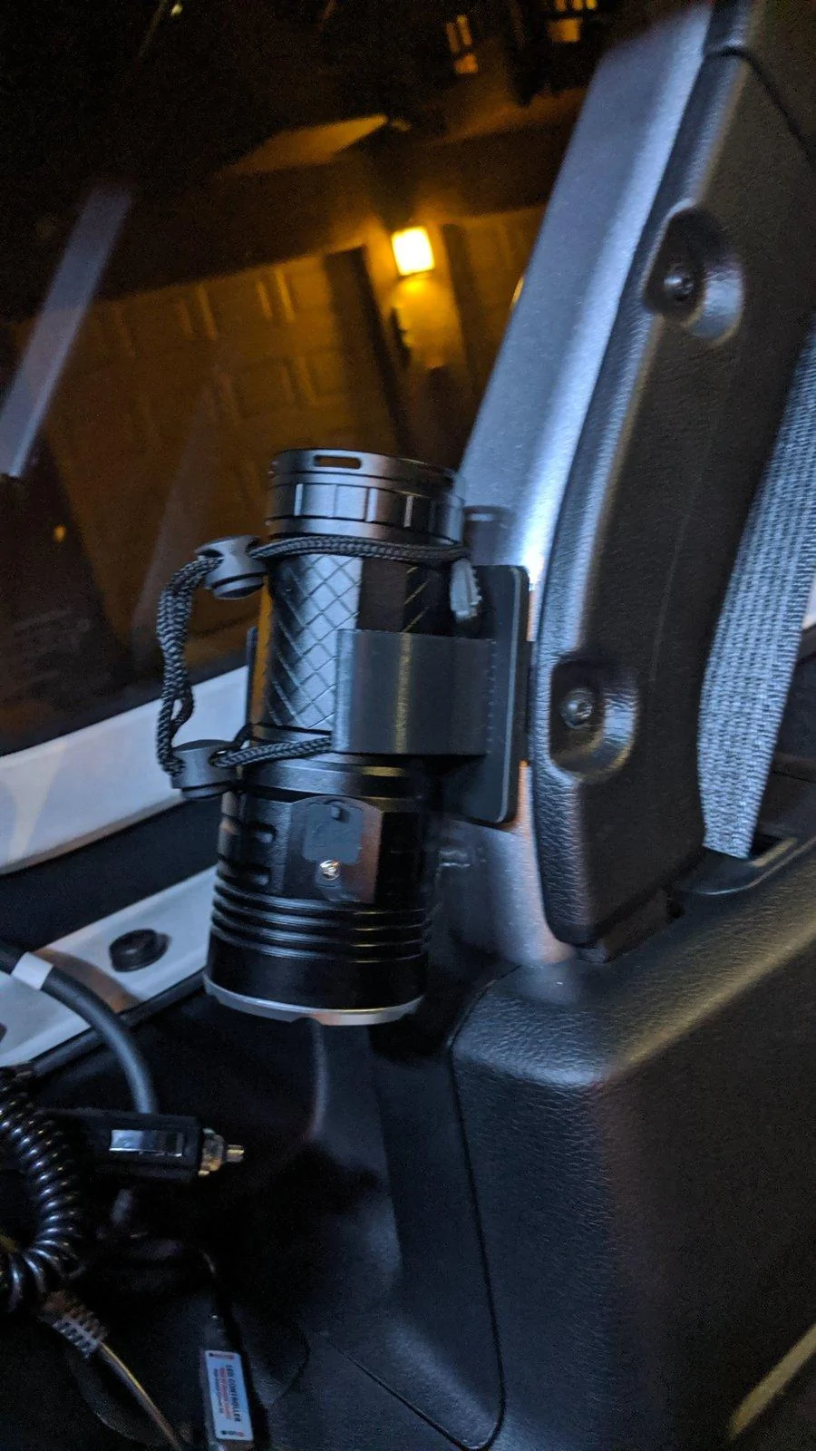Jeep Wrangler JL Flashlight Mount - 3D Printed for Rear Cargo Area MVIMG_20191007_200424