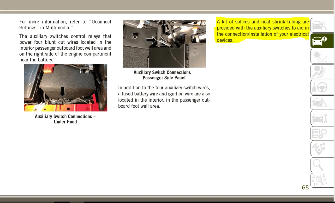 Jeep Wrangler JL JL Delivery Checklist JL Owners Man Pg 65, Kit of Splices and Heat Shrink Tubing are Provided