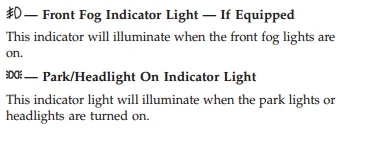 Jeep Wrangler JL Identify this instrument cluster light park and fog