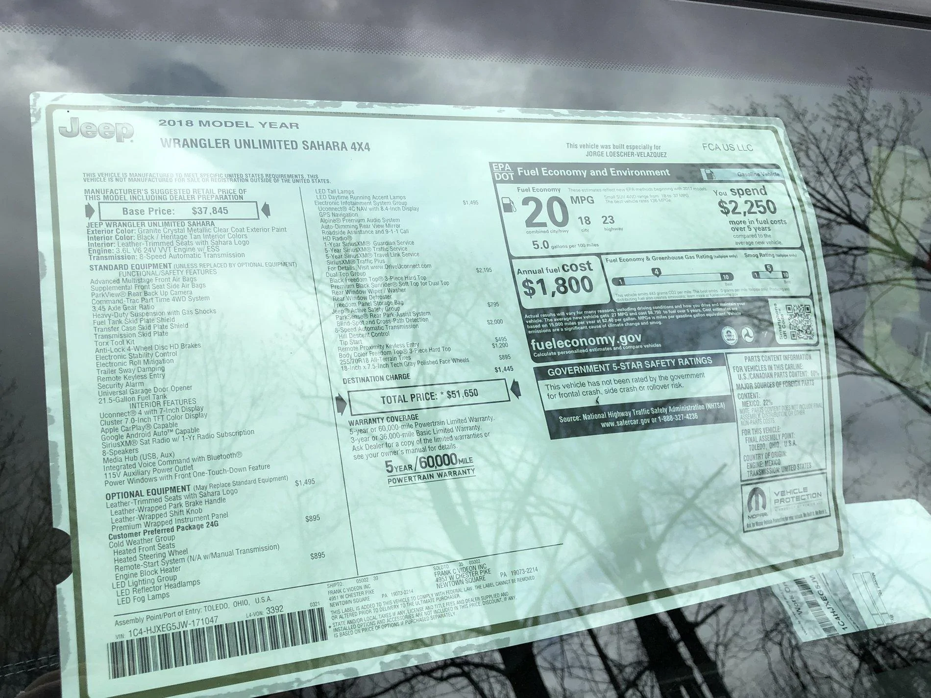Jeep Wrangler JL Automatic Sticker and Build Sheet tracking 148E8522-0ECE-43B9-9DE0-5D6B567FE13A