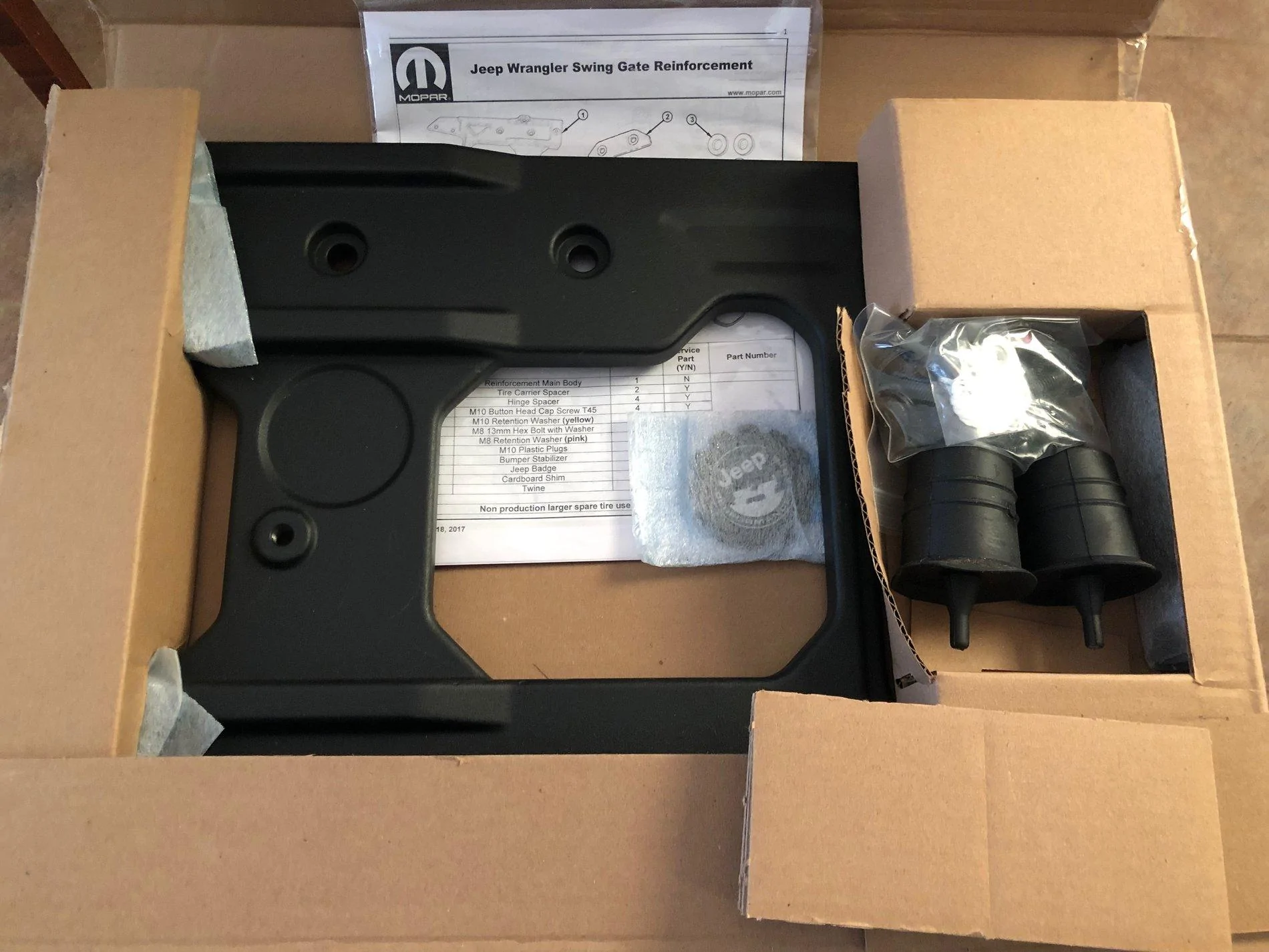 Jeep Wrangler JL Mopar 82215356AB Tailgate Reinforcement Kit IMG_3592