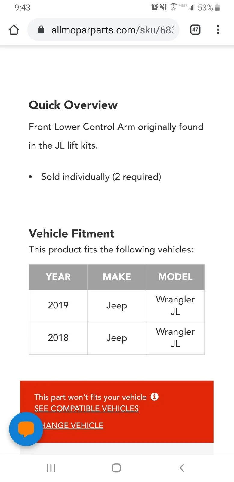 Jeep Wrangler JL Mopar LCA swap Screenshot_20200211-214313_Chrom