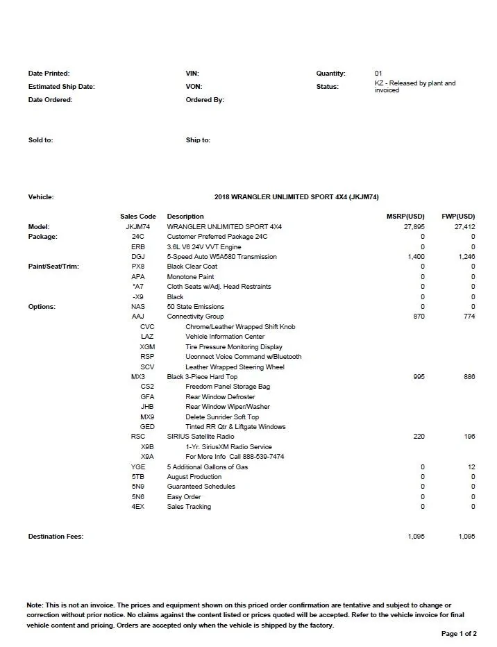 Jeep Wrangler JL Difference MSRP and dealer invoice 1