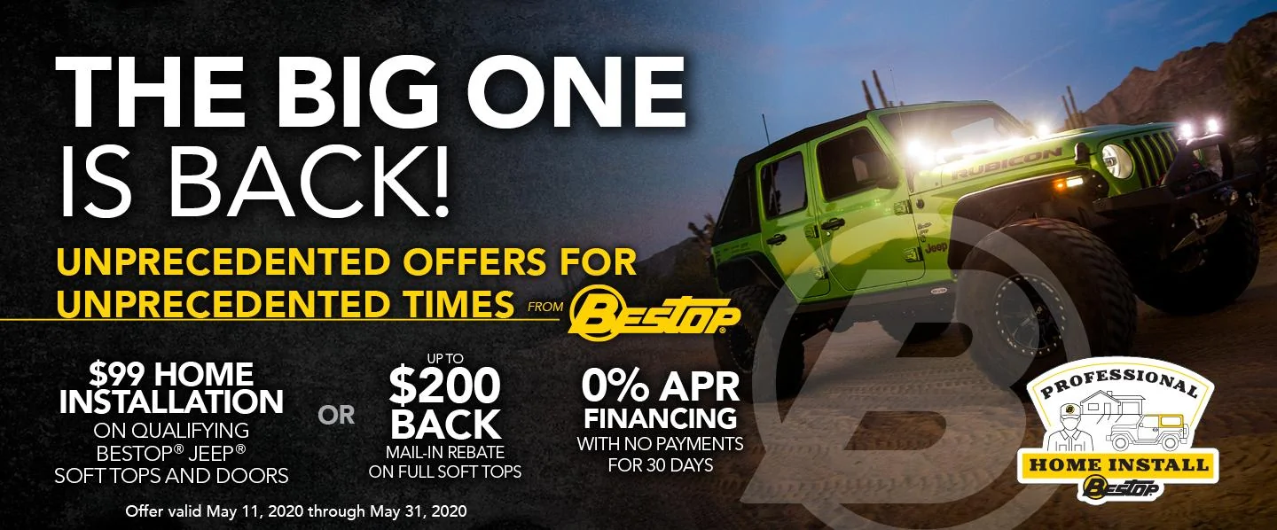 Jeep Wrangler JL Round Two - Big One Rebates are back! BigOneIsBack_SoftTop_Overview_HomePage_BAnner_1440x598_No_CTA