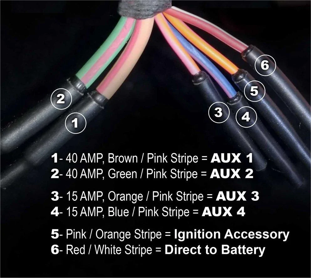 Jeep Wrangler JL AUX Switches: Cable COLOR CODE Wiring Identification 12v source wires