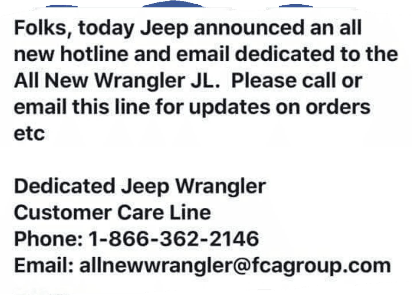 Jeep Wrangler JL JL Wrangler JEEP Customer Care Hotline 20180425_210829