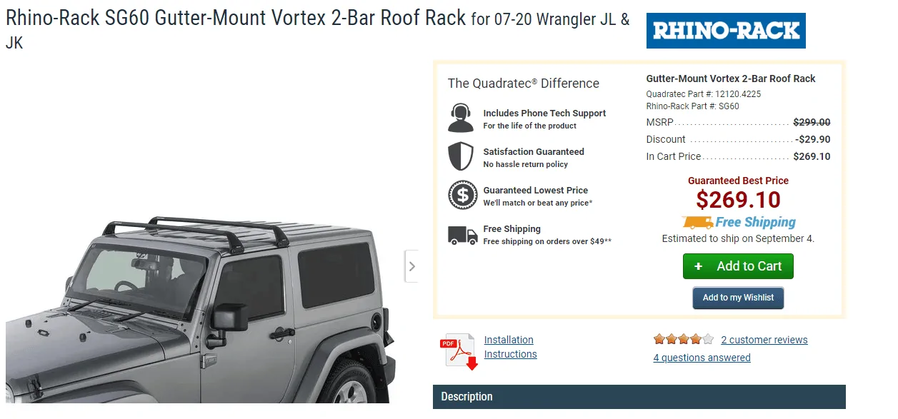 Jeep Wrangler JL 2018 - 2 Door Hard top rack options 1598626534784