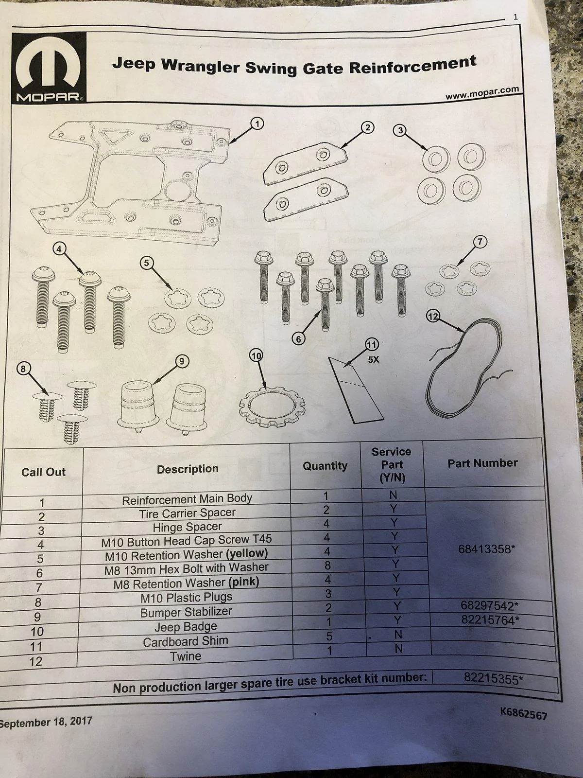 Jeep Wrangler JL Mopar Swing Gate Reinforcement imag