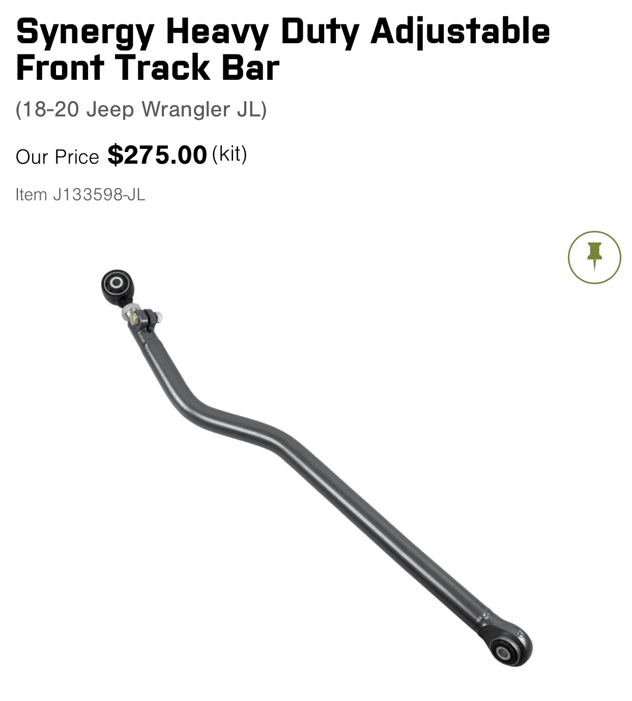 Jeep Wrangler JL Synergy Adj Front Track Bar 1602631880337