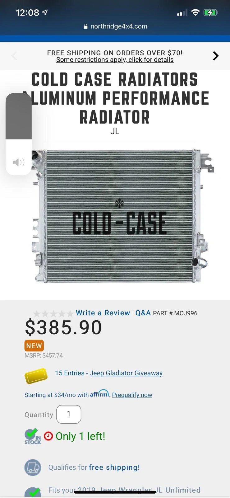 Jeep Wrangler JL Jeep JL Cold-Case Performance Radiator 9F9638F8-EF31-4BAC-8D0F-AEE08BFD0763