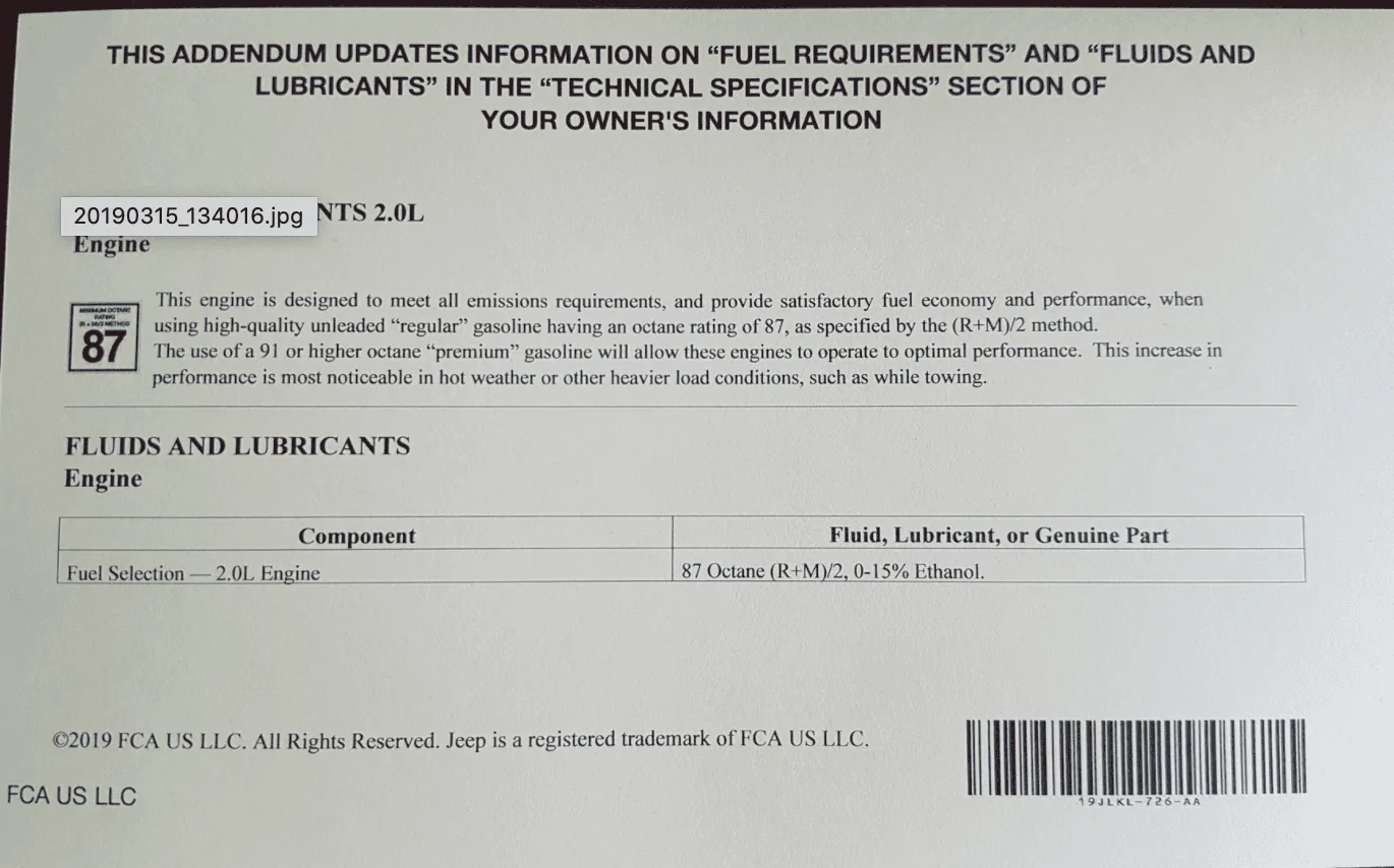 Jeep Wrangler JL Do we have to run premium? Screen Shot 2020-11-01 at 6.28.35 PM