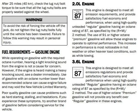 Jeep Wrangler JL 3.6 engine and 87 octane a no-no gas
