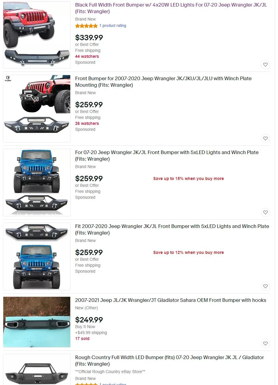 Jeep Wrangler JL JK Bumper on a JL? Ebay Bumpers