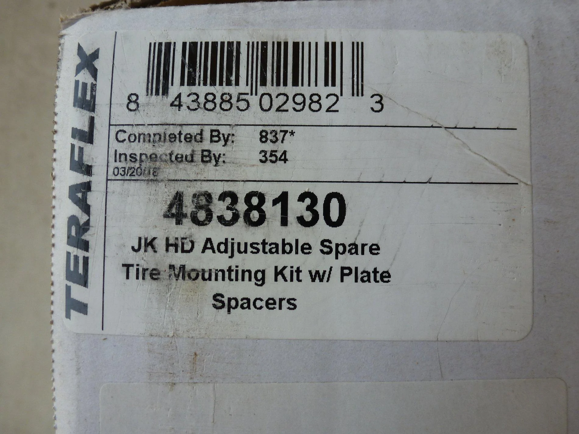 Jeep Wrangler JL FS Teraflex Spare Tire Mounting Kit P1010003