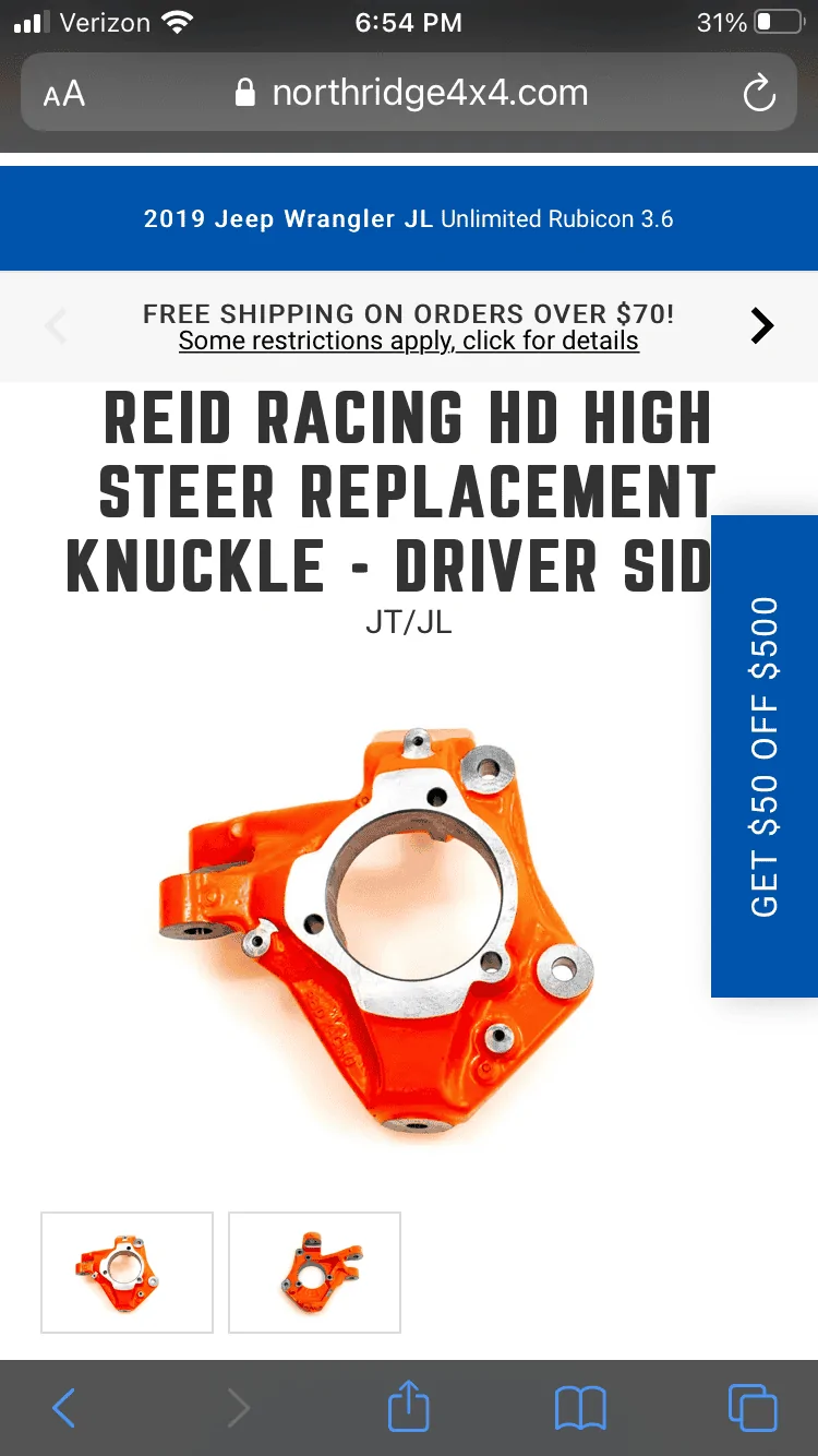 Jeep Wrangler JL Reid Racing Steering knuckles 522679DF-3A3D-4AF3-993A-2F793F45E2AE