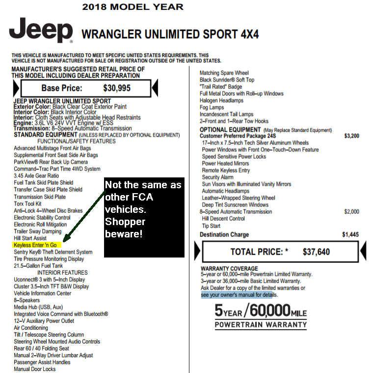 Jeep Wrangler JL Keyless Enter 'n go - 2018 JL Sport Keylessenterngo2