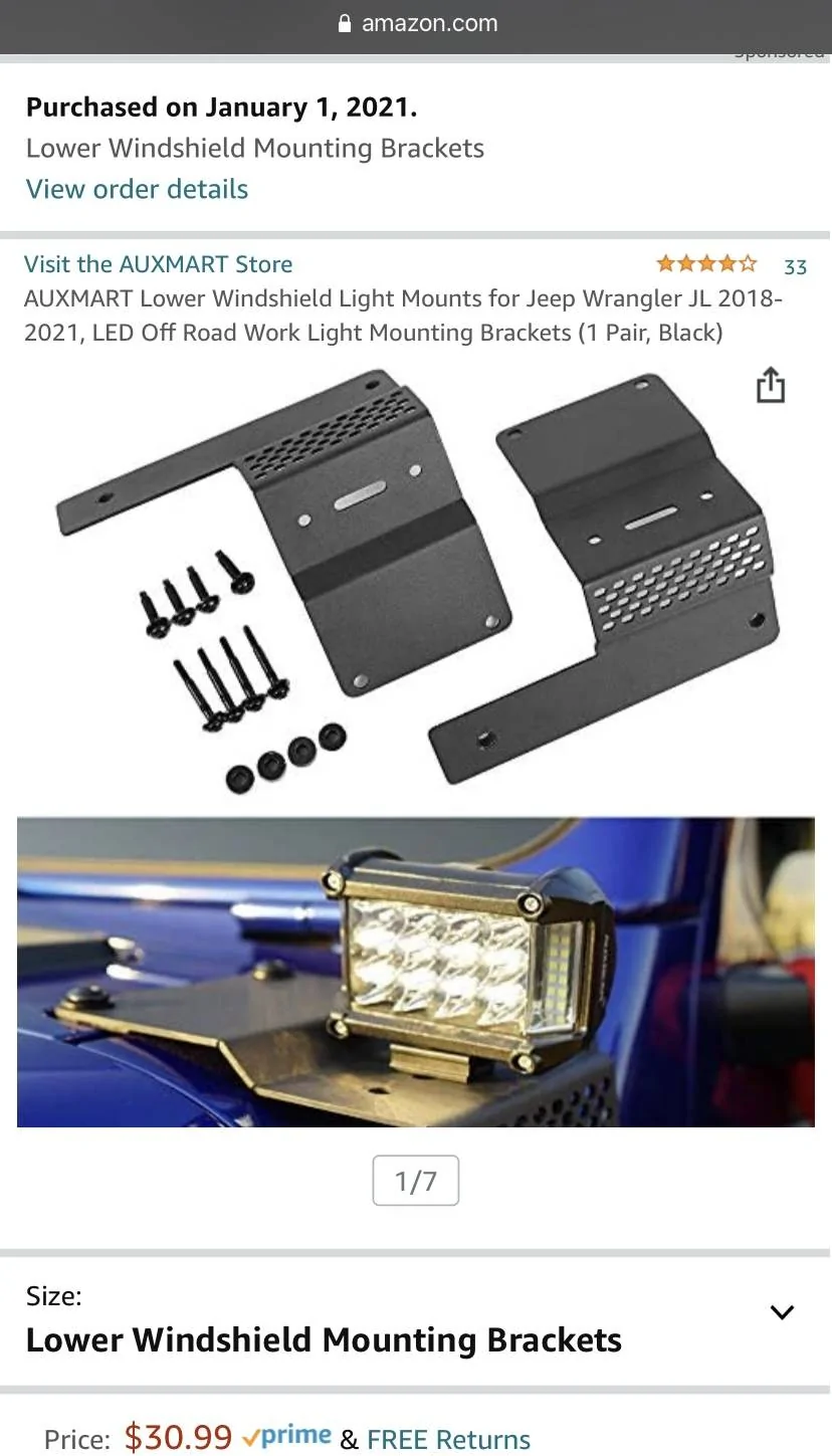 Jeep Wrangler JL Spot Light Cowl Mounts (x2) $20 01413C51-9C7A-494E-A611-08202CF0C0F1