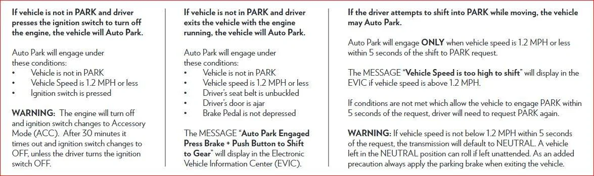 Jeep Wrangler JL Auto park dissengaged autopark info