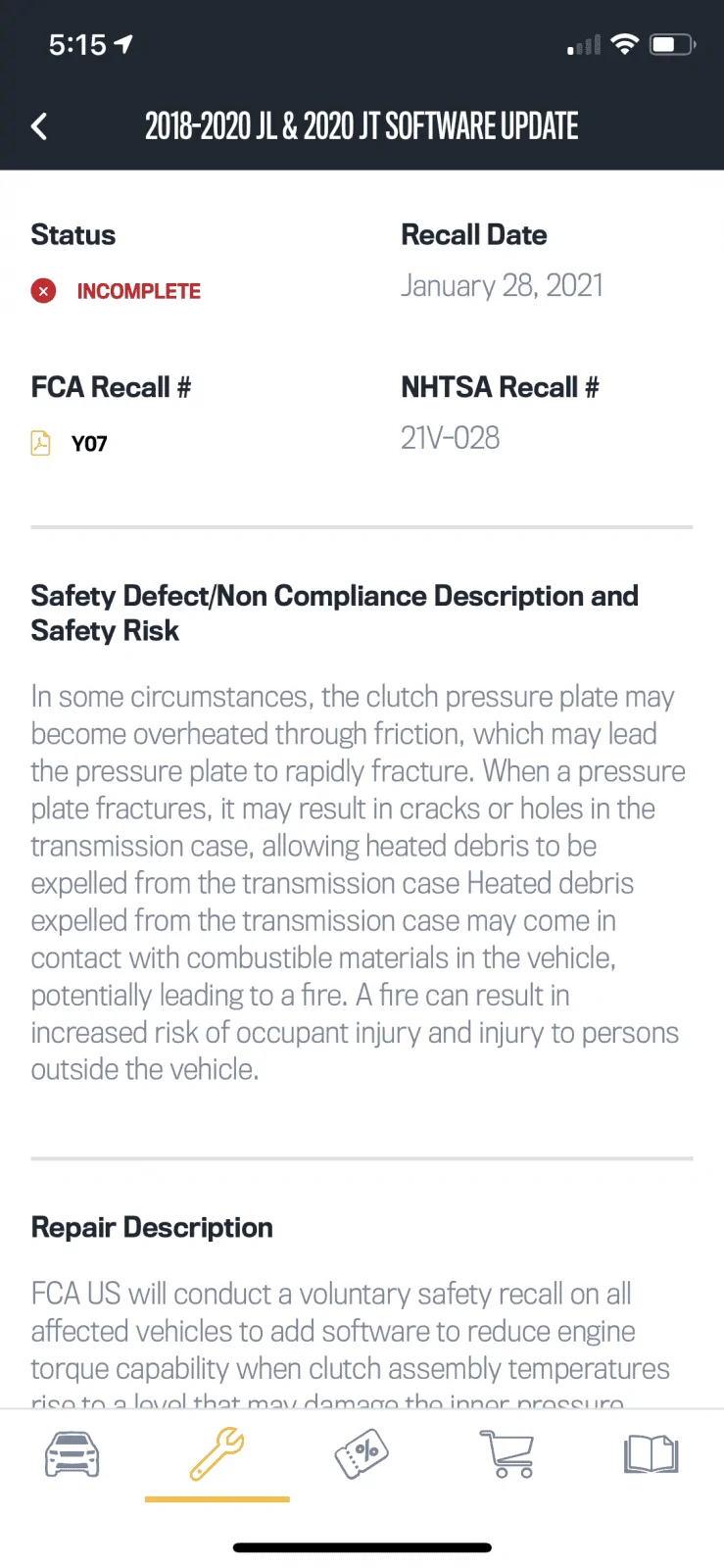 Jeep Wrangler JL Clutch recall and fix question 1618089345440
