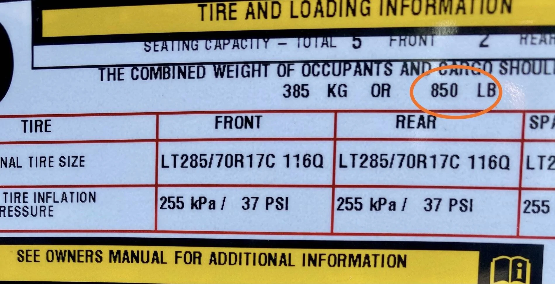 Jeep Wrangler JL Payload Question - Specs vs Actual vs Door Jamb Sticker JLUR Load Sticekr